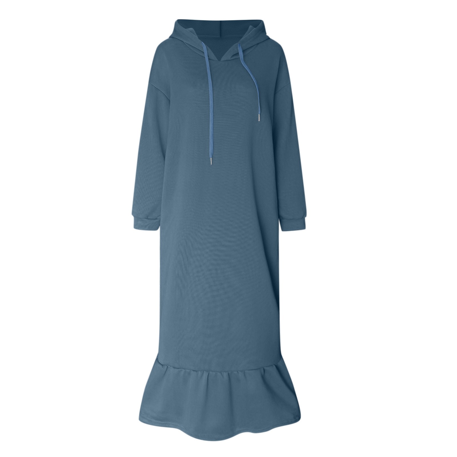 thumbnail image 4 of Vestido holgado de manga larga con capucha y estampado liso para mujer talla grande - Vestido informal tipo sudadera con bolsillos, primavera/otoño/invierno, 4 of 5